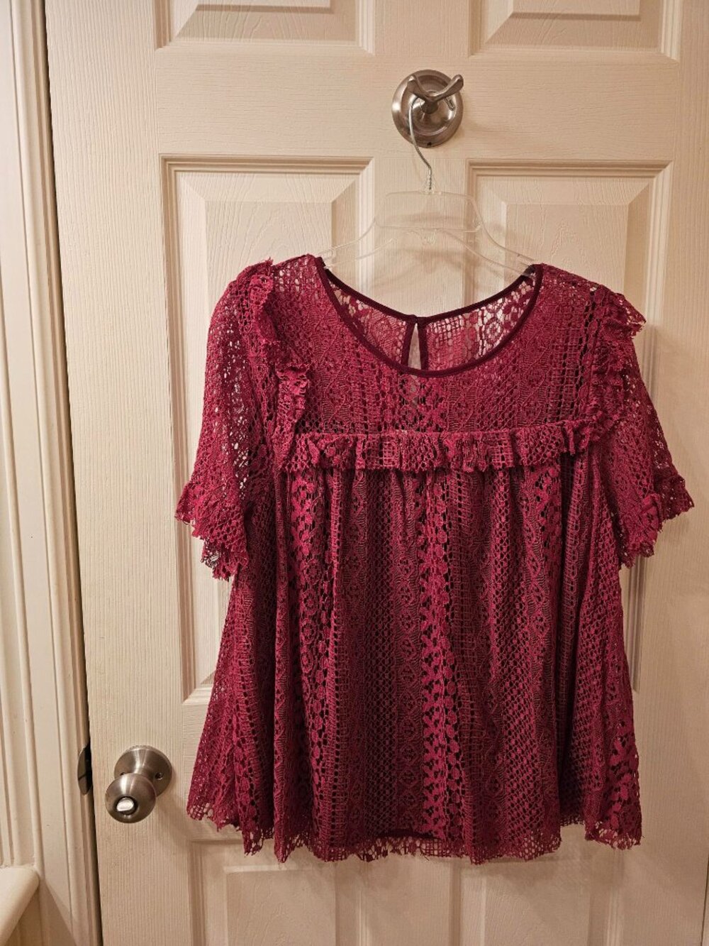 NWT Entro Medium Red Maroon Lace Blouse